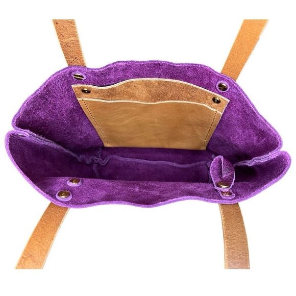 Custom Tote in Grape Bison With Tan Handles - Picture 4 of 9